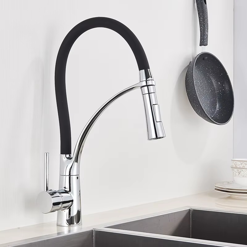 Commercial Kitchen Mixer Tap - Küchenarmatur mit Ausziehbarer Drehfunktion, Schwarze Spültischarmatur,