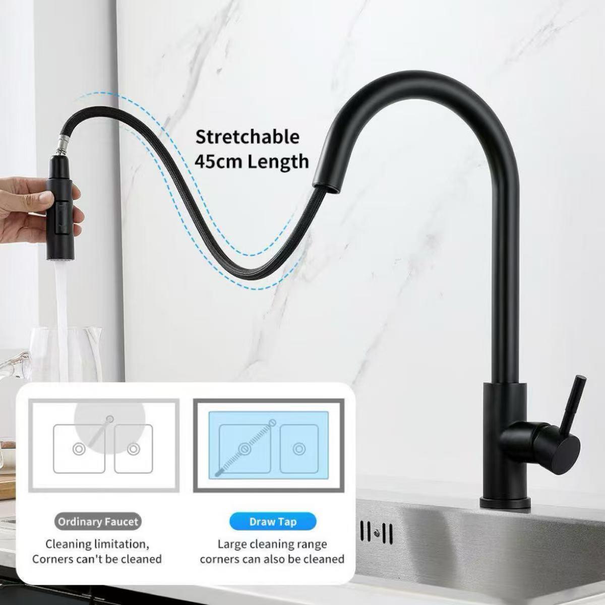 Commercial Kitchen Mixer Tap - Küchenarmatur mit Einloch-Ausziehbrause, Spülbecken-Mischbatterie mit Strahl-