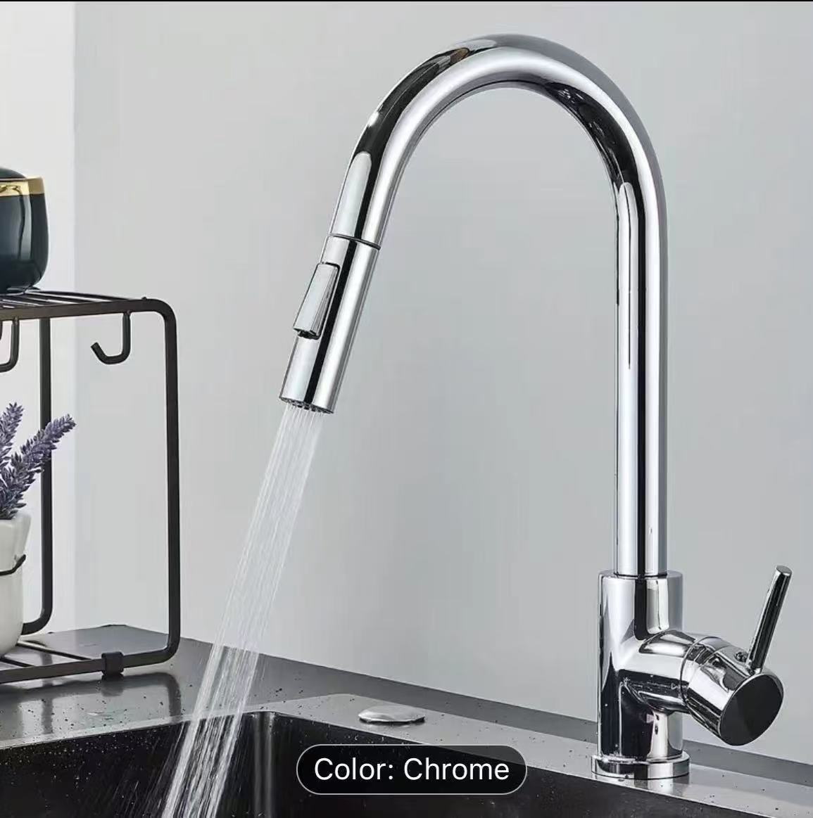 Commercial Kitchen Mixer Tap - Schwarz-Silberner Küchenhahn, Doppelfunktion, Einhand-Ausziehbarer Mischhahn, Aufsatzmontierter