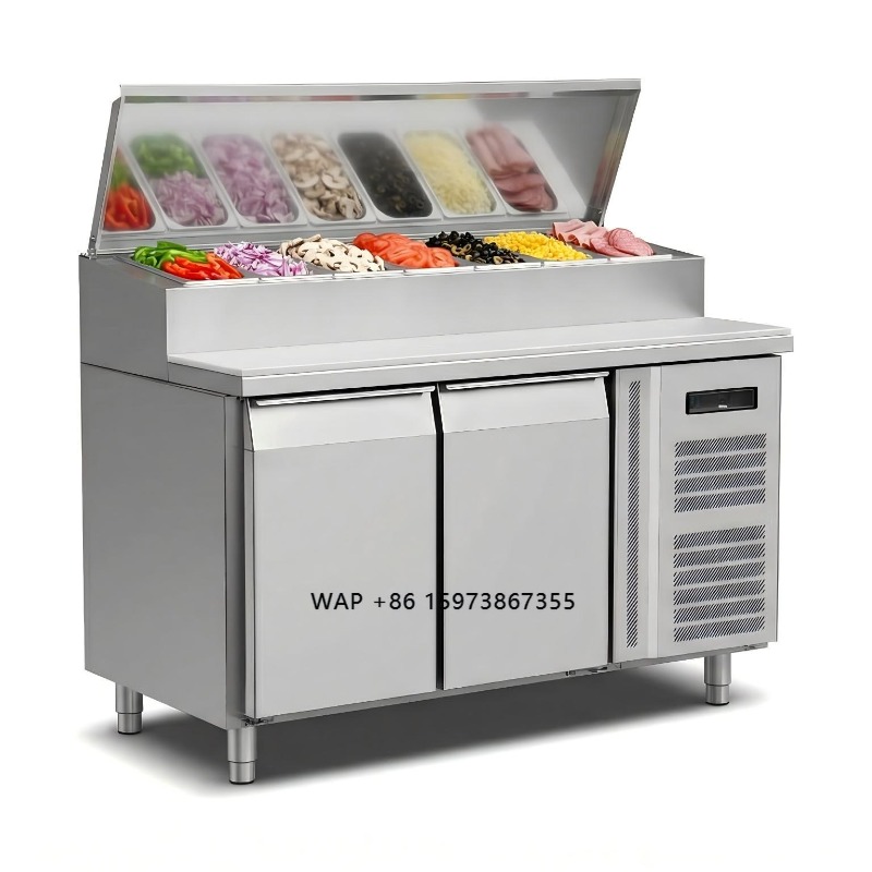 Commercial Kitchen Door - OEM Kühltheke Sandwich-Zubereitung 2-Türiger Edelstahl Pizza-Zubereitungstisch