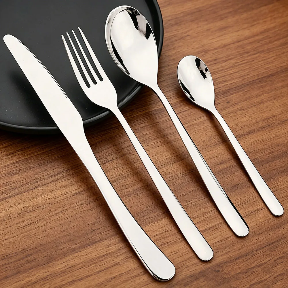 Commercial Kitchen Knife Set - 4/16/24/32-teiliges Besteckset aus Edelstahl, Silbernes Messer-Gabel-Löffel-Set,