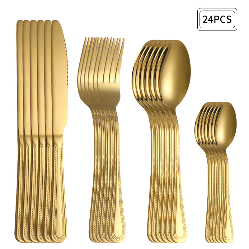 Commercial Kitchen Knife Set - 24-teiliges Besteckset aus Edelstahl, Gold, Messer,