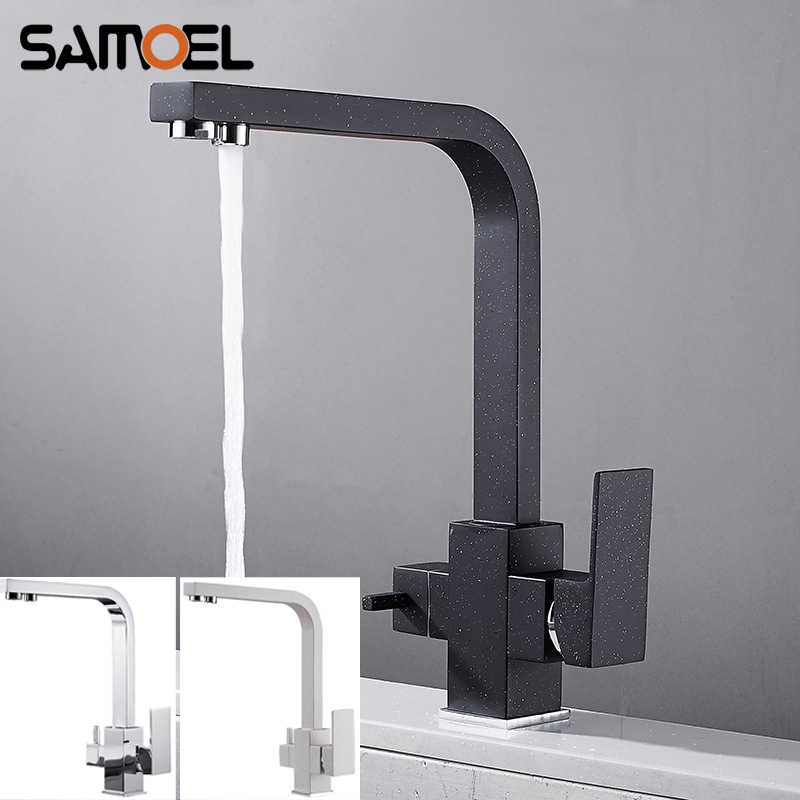 Commercial Kitchen Mixer Tap - Zeitgenössischer, mattschwarzer, quadratischer 3-Wege-Waschbecken-Wasserhahn aus Messing,