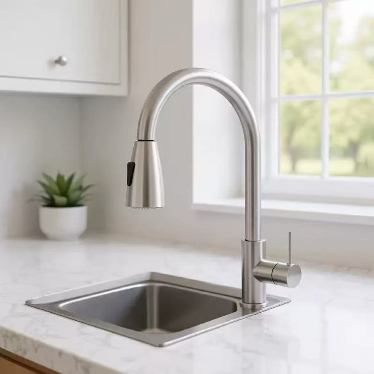 Commercial Kitchen Mixer Tap - Küchenarmatur Einloch-Ausziehbrause Spülbecken-Mischbatterie mit Sprühkopf in