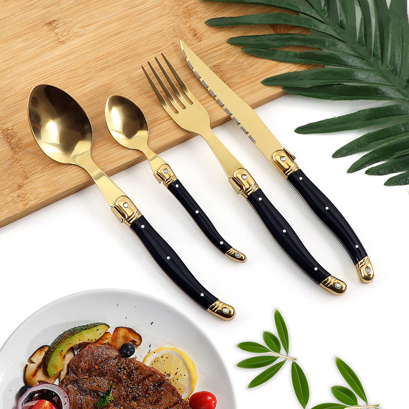 Commercial Kitchen Knife Set - Laguiole Schwarzgold Besteckset Messer Gabel Kaffeelöffel