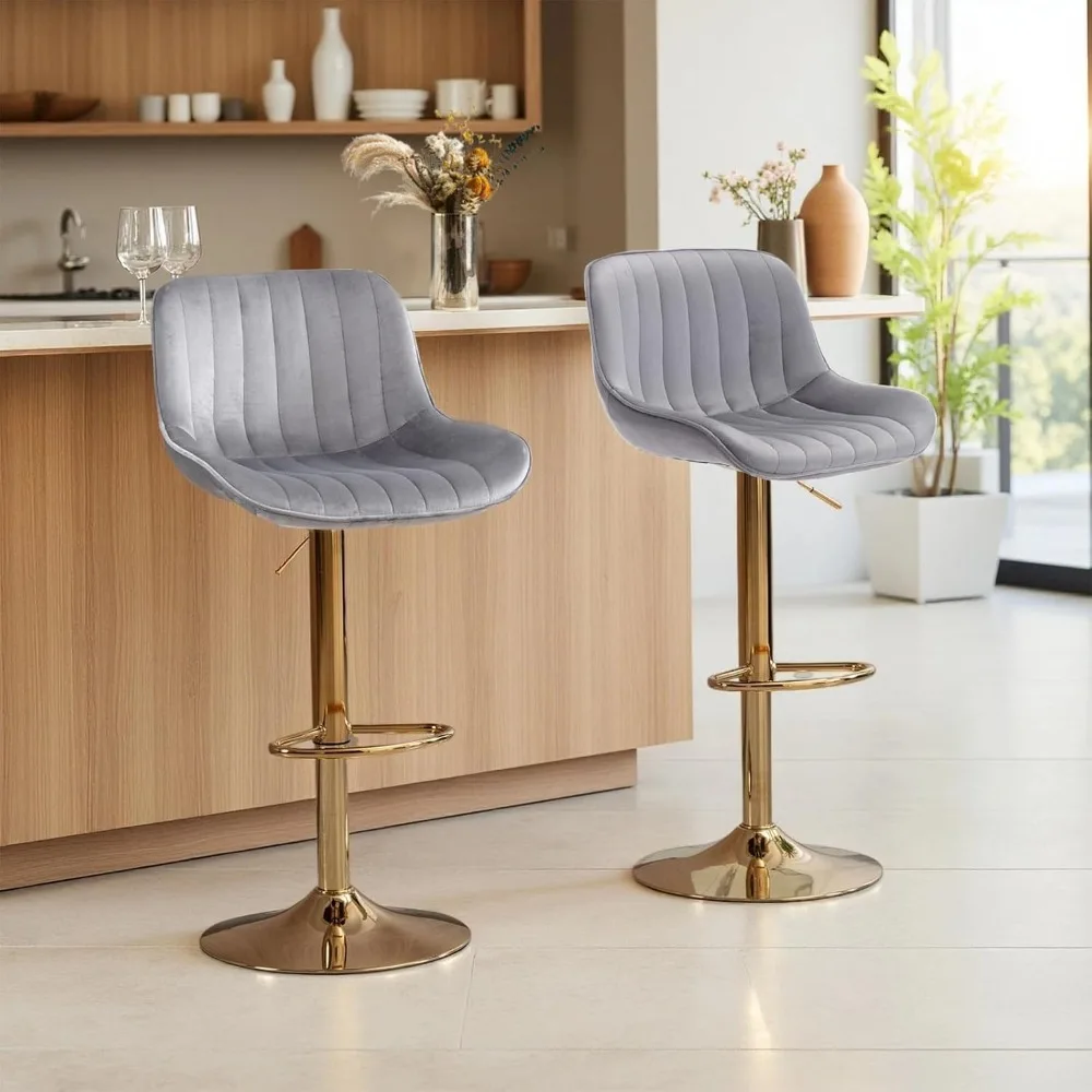 Commercial Kitchen Counter - Moderne Barhocker aus goldenem Samt, 2er-Set,