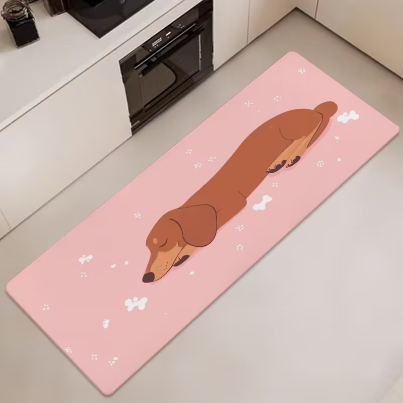 Commercial Kitchen Mats - Niedlicher schlafender Dackel, langer Küchenteppich, rosa