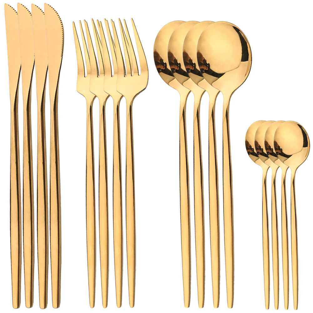 Commercial Kitchen Knife Set - 16Pcs Gold Geschirr Edelstahl Besteck Set