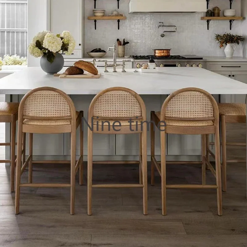 Commercial Kitchen Counter - Massivholz-Rattan Küchenbarhocker mit Armlehnen, Design-Salonstühle, Hochstühle